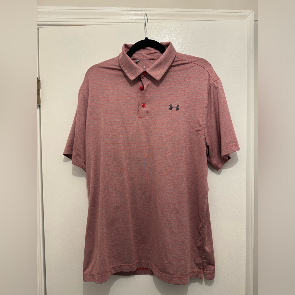 Under Armour Red and Grey striped polo shirt